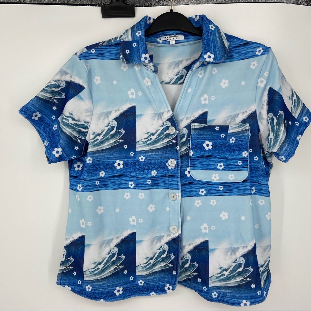 Frankies Bikinis button down shirt, cover up, beach wear, size Medium
